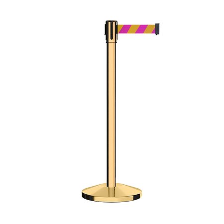 MONTOUR LINE Retractable Belt Barrier Stanchion, 2" Pol.Brass Post  11' Mag/Ye Belt M530-PB-MYD-110